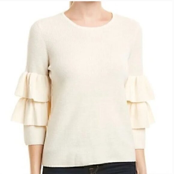 J. McLaughlin cream Merino Wool tier sleeved sweater - Picture 1 of 6